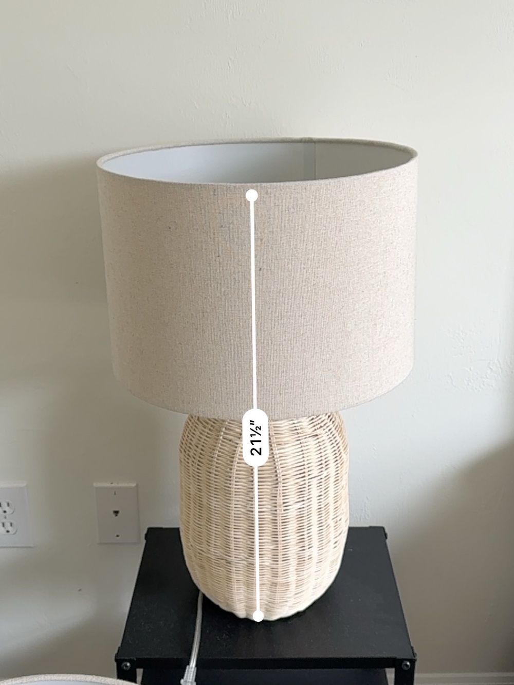 Neutral Beige Wicker Table Lamp with Linen Shade